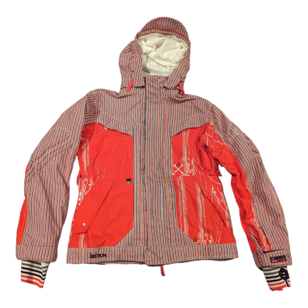 Striped Red Hooded Ski Jacket
